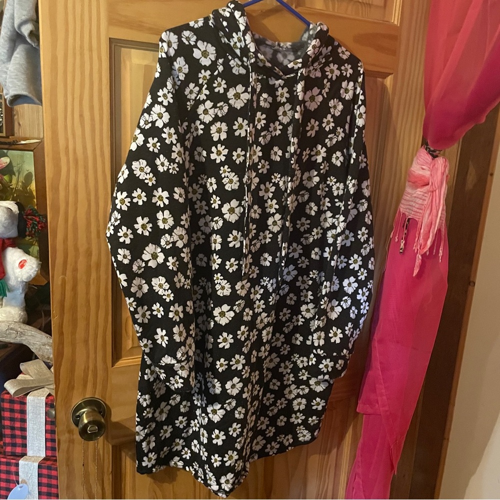 Floral Black and White Hooded dress